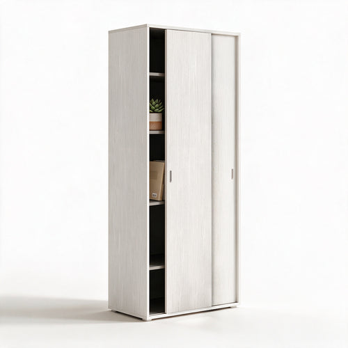 Kleiderschrank mit zwei Schiebetüren und Einlegeböden in weißer Eschenoptik 90x212H cm