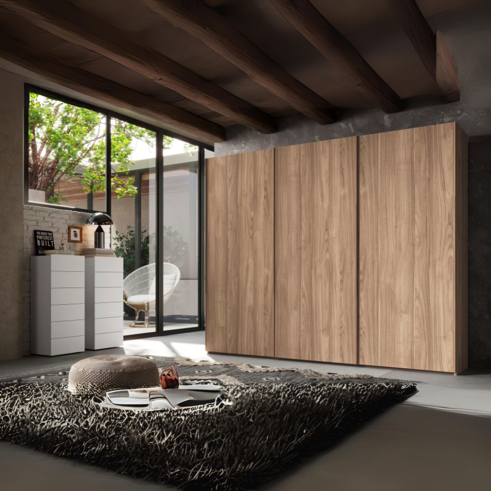 Armadio con 3 ante scorrevoli in legno colore noce america 276x250H cm - Step
