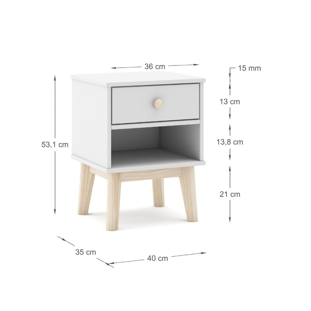 Nachttisch aus Massivholz mit Schublade, weiß, 40x35x53H cm – Reston