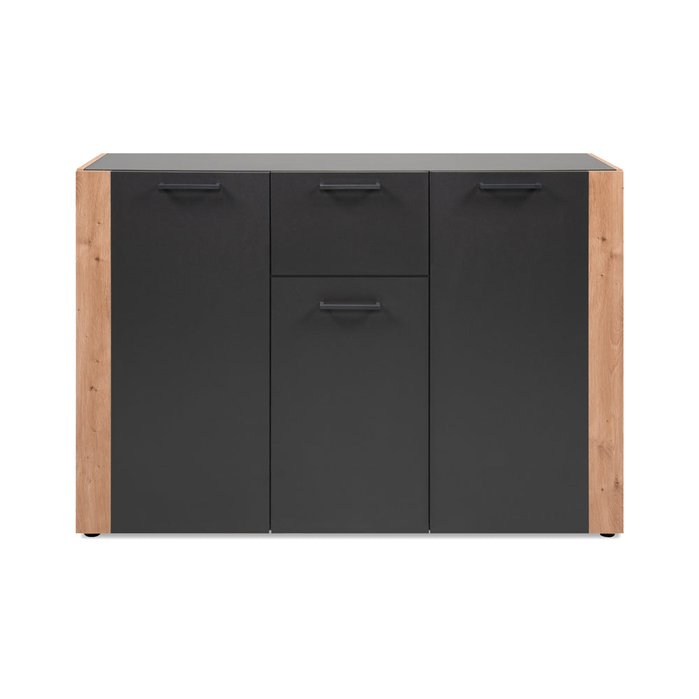 Madia 3 ante e 1 cassetto colore antracite con laterali in rovere artisan Cento01B