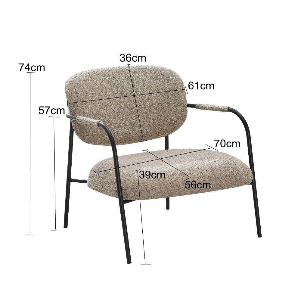 Fauteuil en tissu bouclette et structure en métal Nat tourterelle