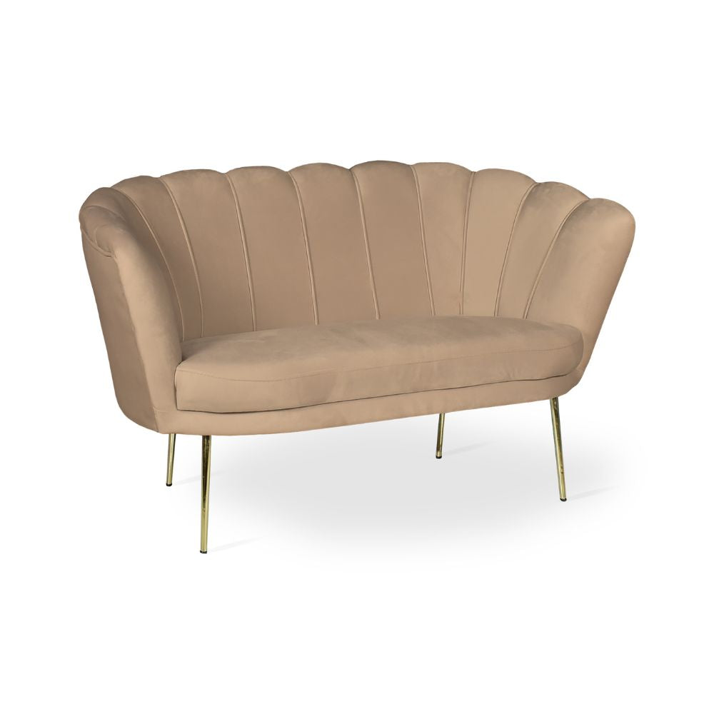 Divano a conchiglia due posti velluto nocciola gambe oro 135x75H cm - Orel
