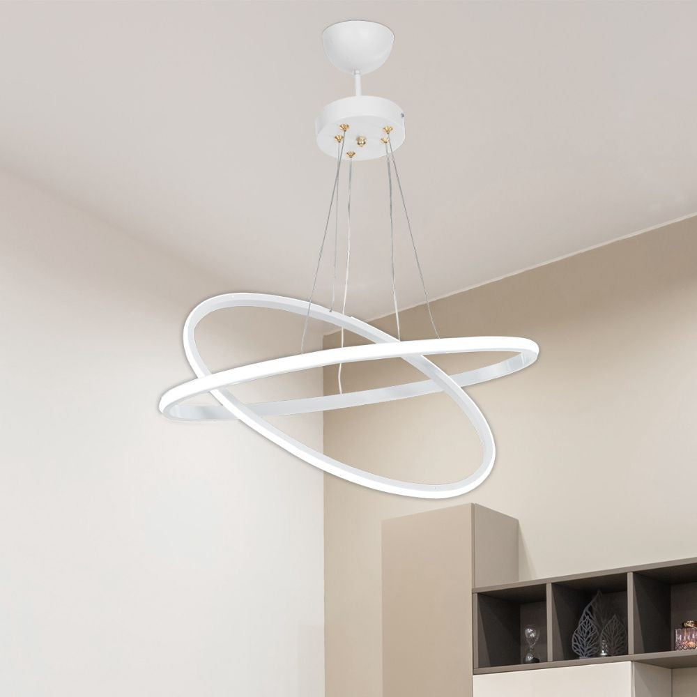 Lampada a sospensione 60cm con due anelli bianchi Led - Muso  MDL4438