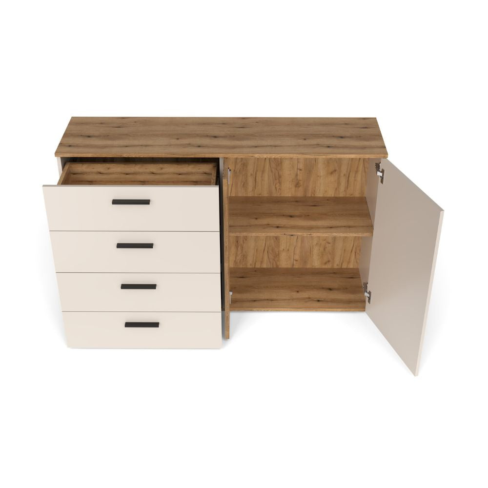 ENFILADE 4 TIROIRS + 1 PORTE CACHEMIRE/CHÊNE EVOQUE