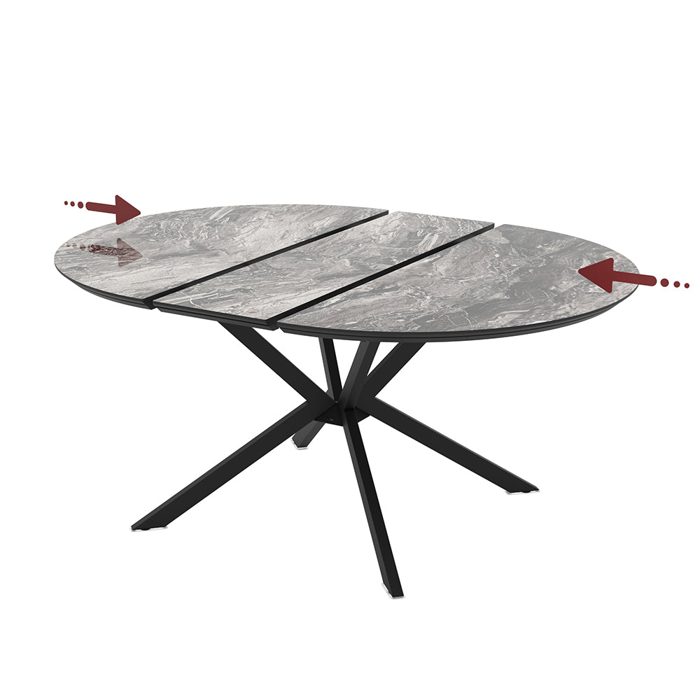 Tavolo rotondo allungabile piano effetto marmo nero arabesque lucido 126x126x76H Dobok