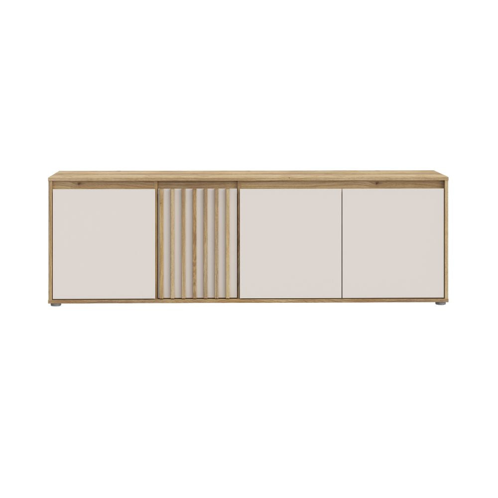 EGMT241-M802 TV-SCHRANK NEUTRAL KORPUS EICHE MIT KASCHMIRFARBENEN FRONTEN UND EICHE-DETAILS