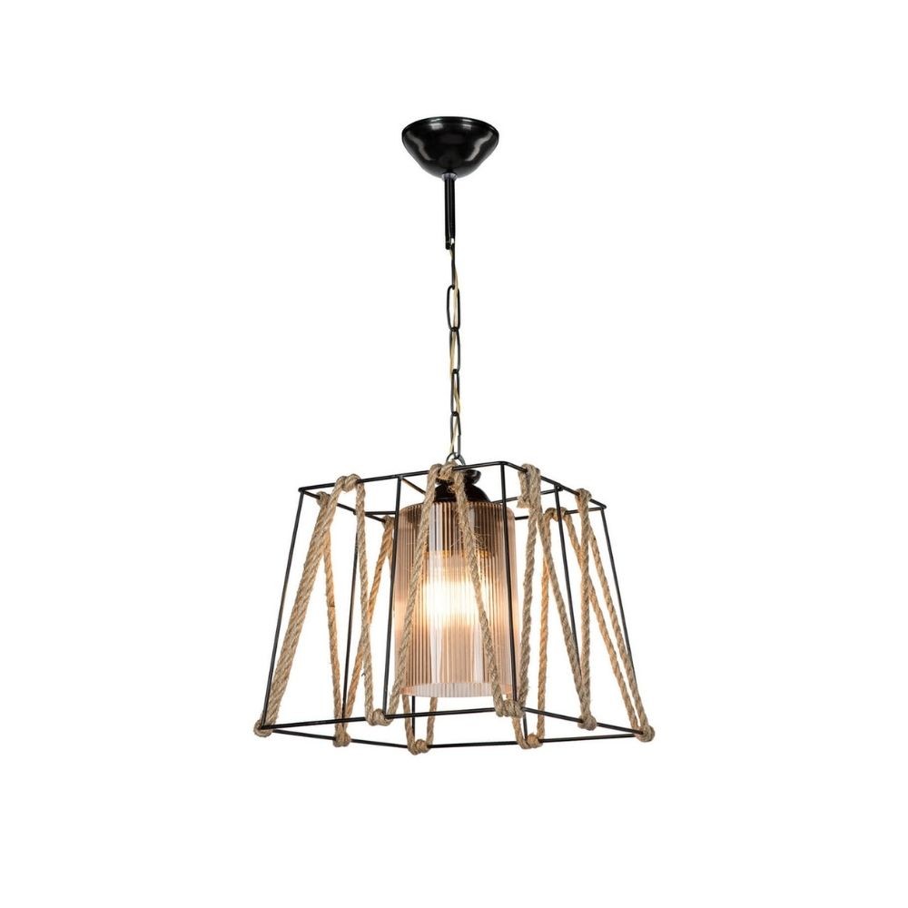 Lampada a sospensione 55h in metallo nero e corda Likya
