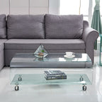 Tavolino basso in vetro temperato curvato con ruote 100x60x39H Magnolia