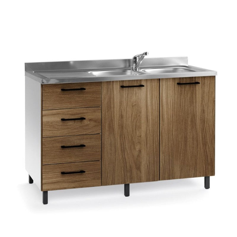Mobile sottolavello con cassetti e lavello colore noce naturale 120 cm sinistro