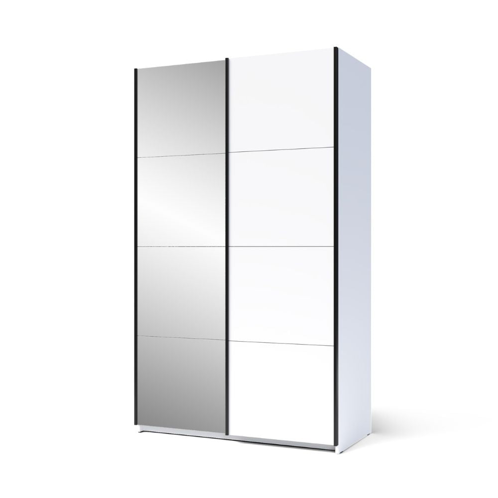 Armadio con ante scorrevoli colore bianco con specchio 120x205H cm - Bedos