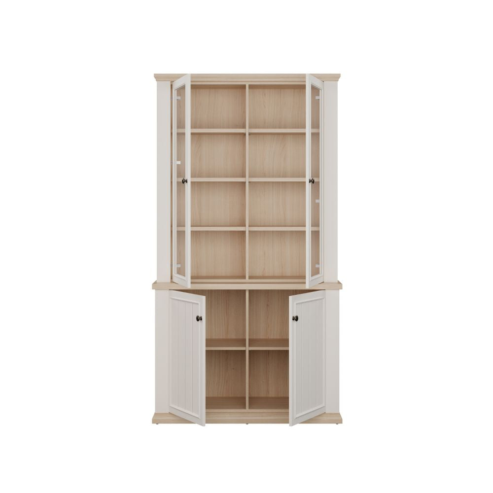 PNTV723-Q214 VITRINE WEISS / EICHE MIT 2 TÜREN