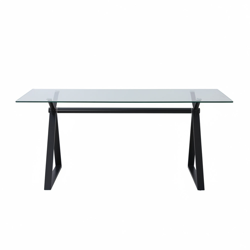 Tavolo da pranzo 150×90 cm in vetro temperato con gambe a cavalletto nere Skylar