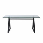 Tavolo da pranzo 180×90 cm in vetro temperato con gambe a cavalletto nere Skylar