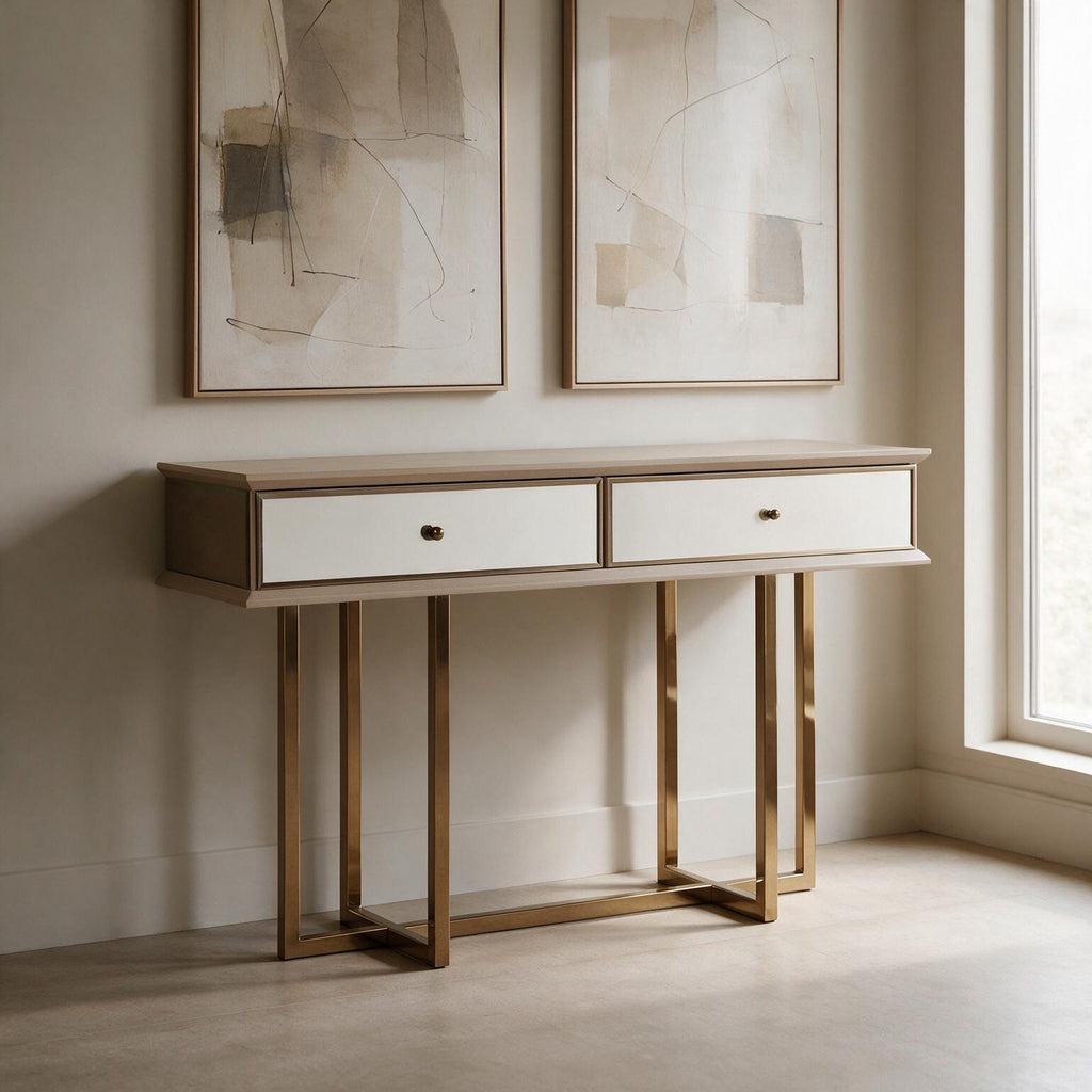 Dresser con gambe oro e 2 cassetti finitura vizon cream 140.4x80.3H cm - Eliza