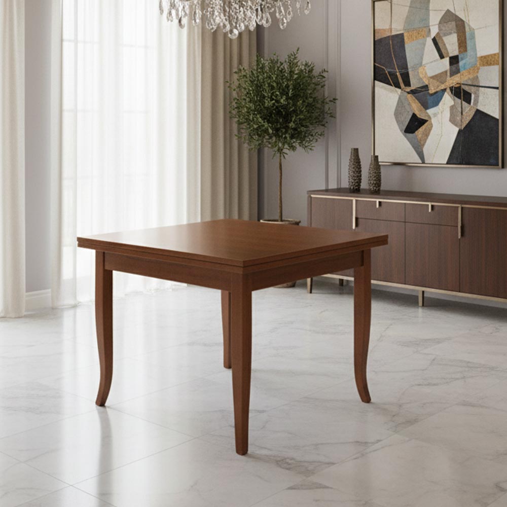 Ausziehbarer quadratischer Tisch 90x90 Walnussfarbe - Verona