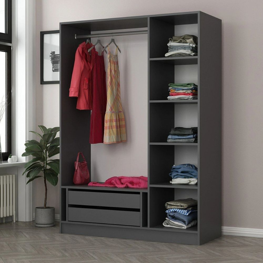 Armadio 3 ante battenti effetto cannettato antracite 135x52x210H Kale