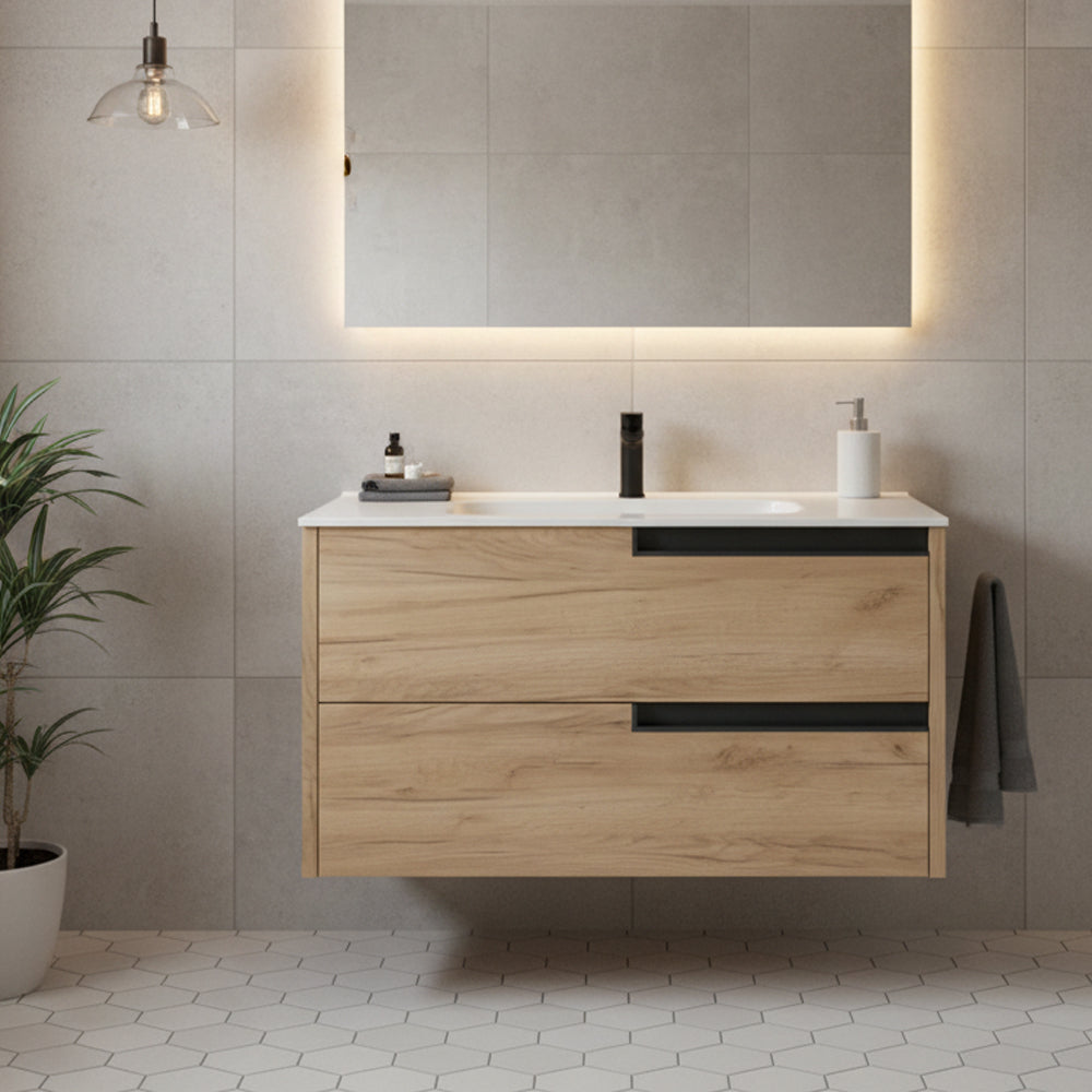 Mobile bagno sospeso 80 cm con cassetti colore rovere miele - Former
