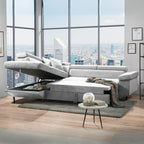 Divano angolare letto estraibile e penisola contenitore sinistra colore grigio chiaro Ronda80 297x206x77H Denver