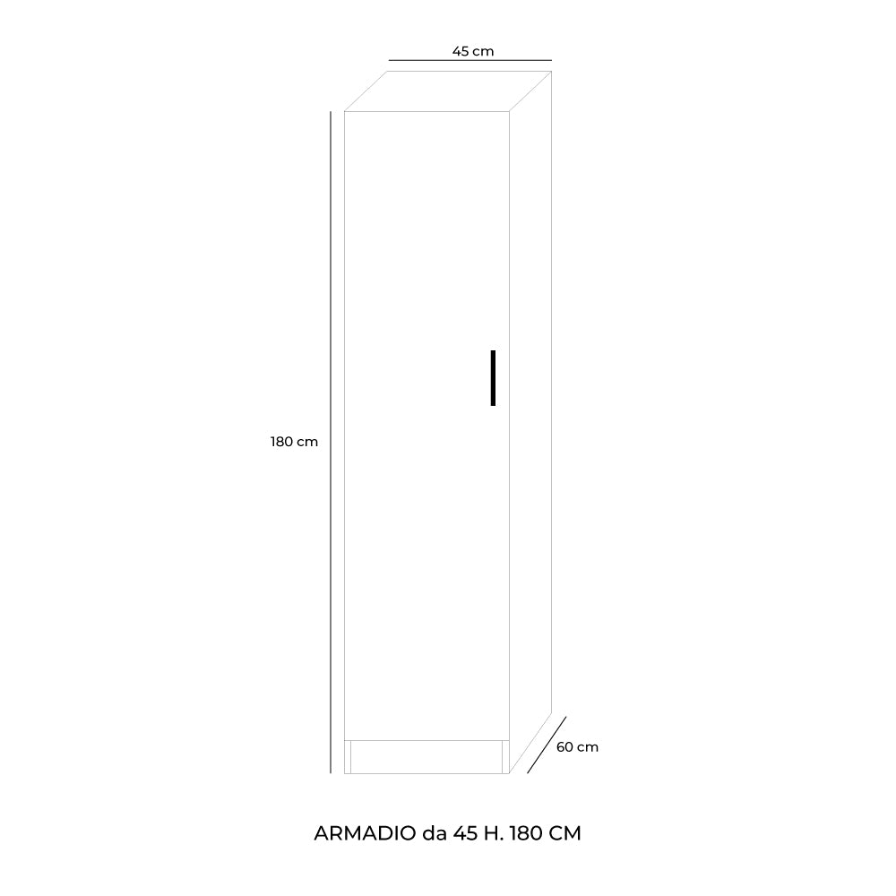 Armoire à 1 porte et étagère, couleur blanc frêne, 45x60x180H cm