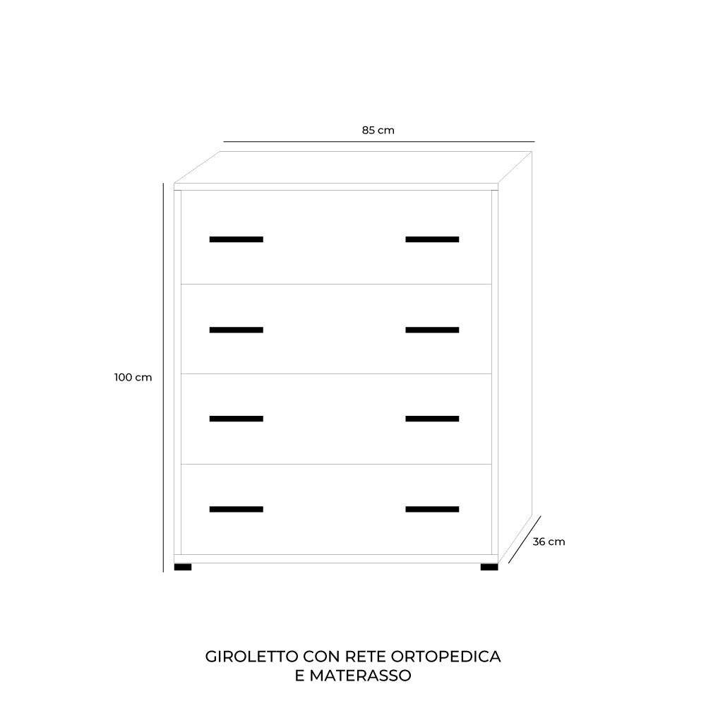Mobile letto con rete a doghe colore olmo 85x100H cm - Giroletto
