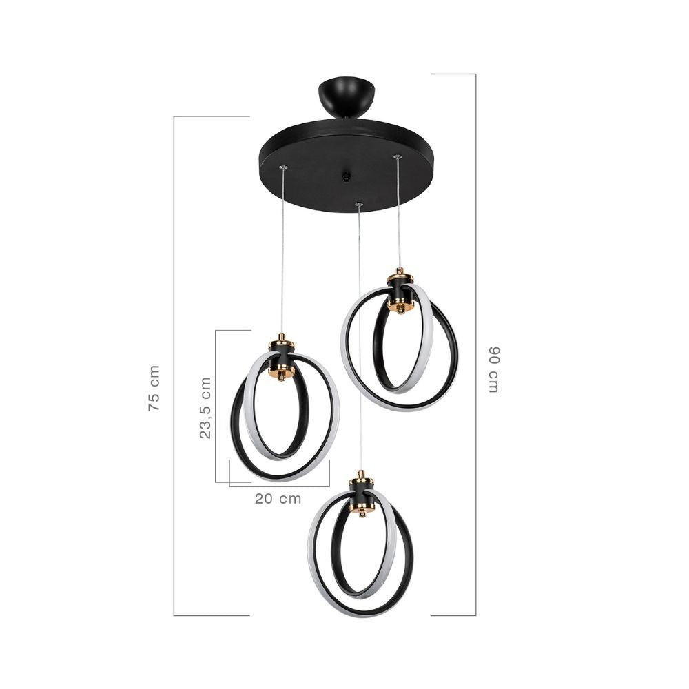 LED-Pendelleuchte 90 cm mit drei LED-Kreisen - Felicia