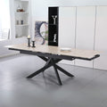Tavolo allungabile piano in ceramica effetto marmo travertino e gambe in metallo nero 160x90x75.5H cm