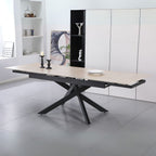 Tavolo allungabile piano in ceramica effetto marmo travertino e gambe in metallo nero 160x90x75.5H cm