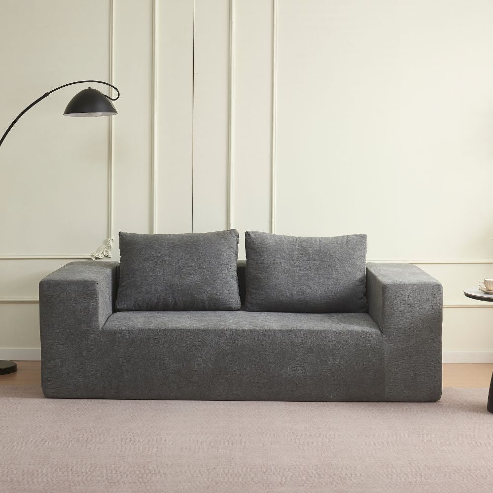 Divano sottovuoto 3 posti in tessuto grigio chiaro con imbottitura in schiuma 200x100x76H Kelly
