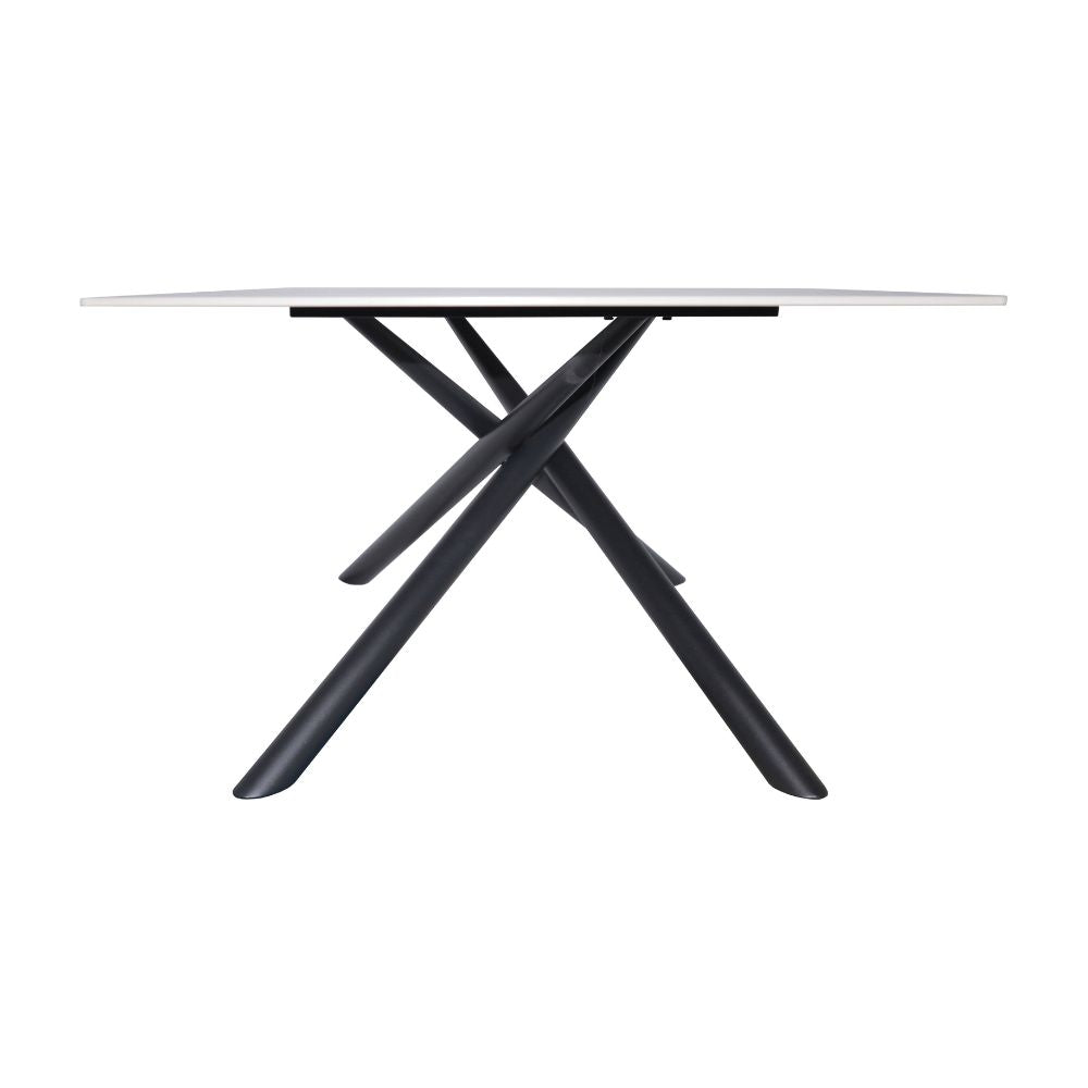 Tavolo fisso con piano effetto marmo bianco e struttura in metallo nero stile Shangai 180x90 Corveo