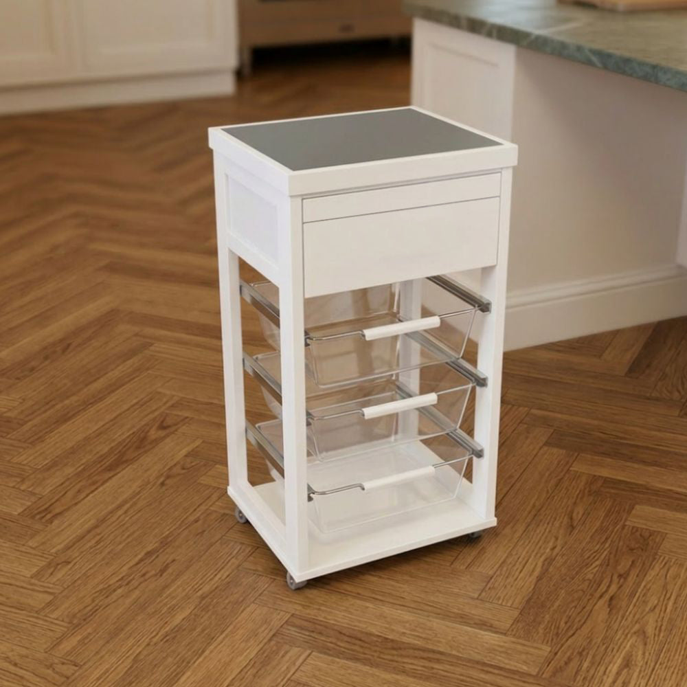 Carrello in faggio massello bianco con cesti trasparenti Dolly
