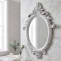 Specchio decorativo ovale da parete 60x81 cm con cornice barocca silver MR8360