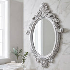 Specchio decorativo ovale da parete 60x81 cm con cornice barocca silver MR8360
