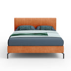 Letto matrimoniale con contenitore e testiera cuciture verticali colore arancio - Aki