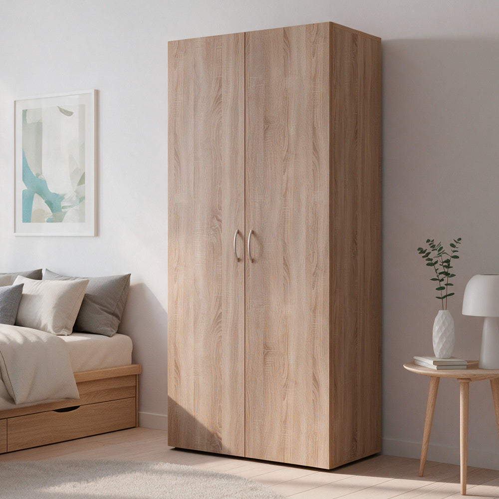 Armadio in legno con due ante 80x177h cm colore rovere sonoma - Seba