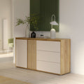 Madia con 3 cassetti e anta cannettata colore rovere e cashmere Neutra