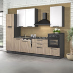 Moderne Küche mit Eiche- und weißfarbenen Haushaltsgeräten 330 cm – Sinky