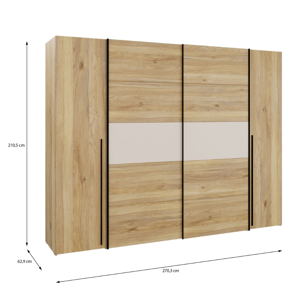 Armadio 2 ante scorrevoli e 2 battenti rovere e cashmere 270x61x210 Callia