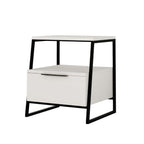 Nachttisch mit Schublade und Ablagen, weiß, mit schwarzen Metallfüßen 45x41x50H cm – Paul