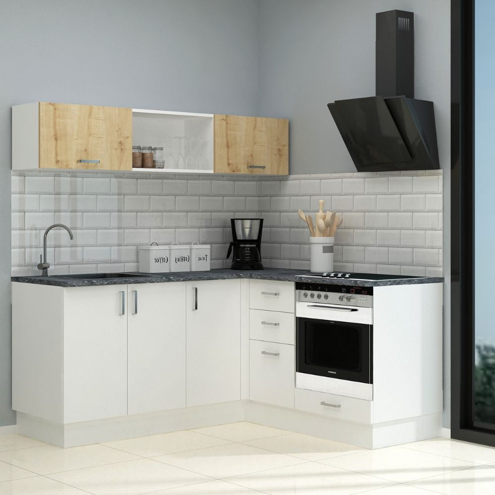 Cuisine d'angle réversible avec électroménager blanc 180x160 cm - Cassino