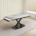 Tavolo allungabile con piano in ceramica effetto marmo bianco e gambe in titanio lucido 165x90x76H Moritz