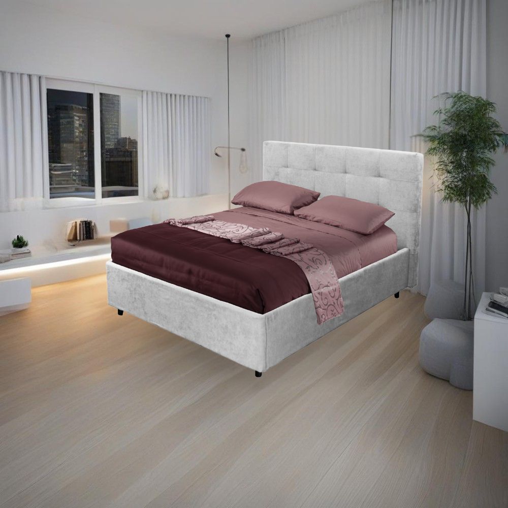 Letto una piazza e mezza con contenitore Ascoli 142x210x110H tessuto Enjoy colore grigio