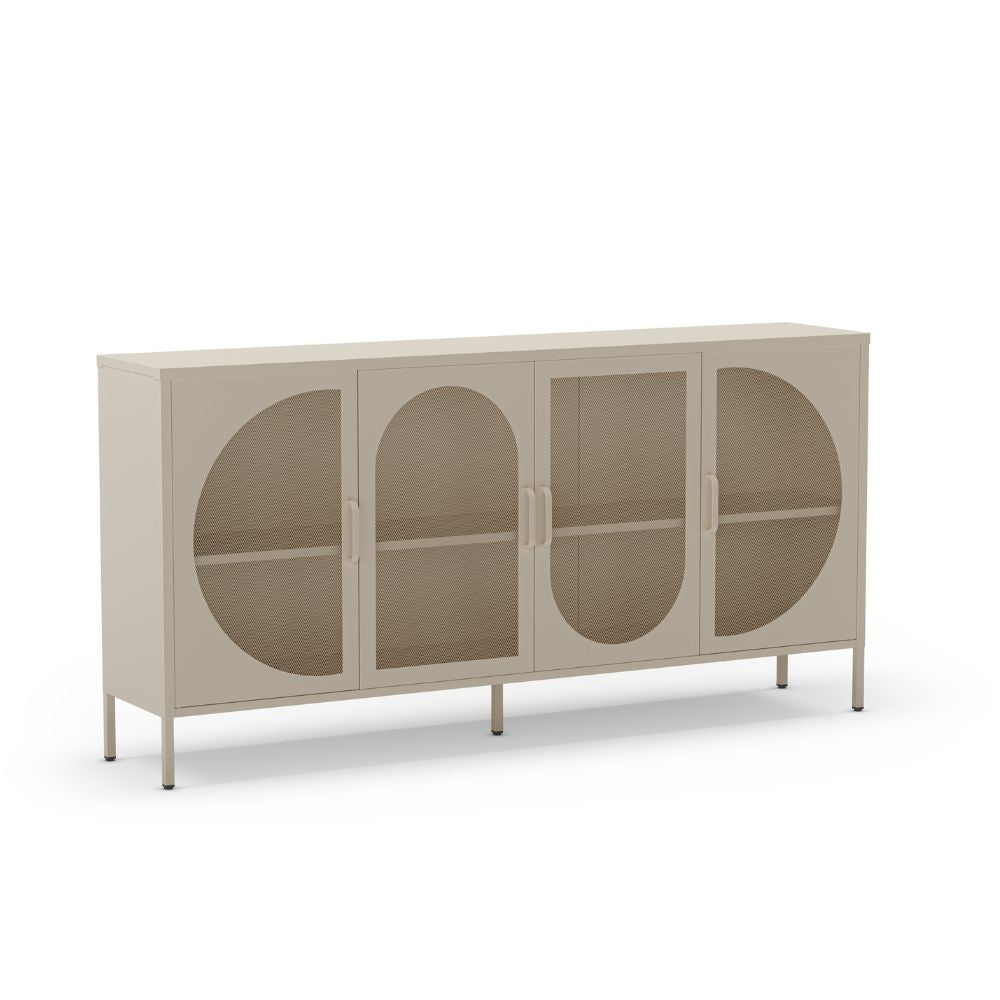 Credenza in metallo con 4 ante reticolate colore crema 160x40x90H Tayra