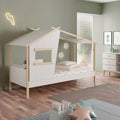 Letto singolo a forma di casetta in legno massiccio colore bianco - Nidin