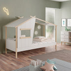 Letto singolo a forma di casetta in legno massiccio colore bianco - Nidin