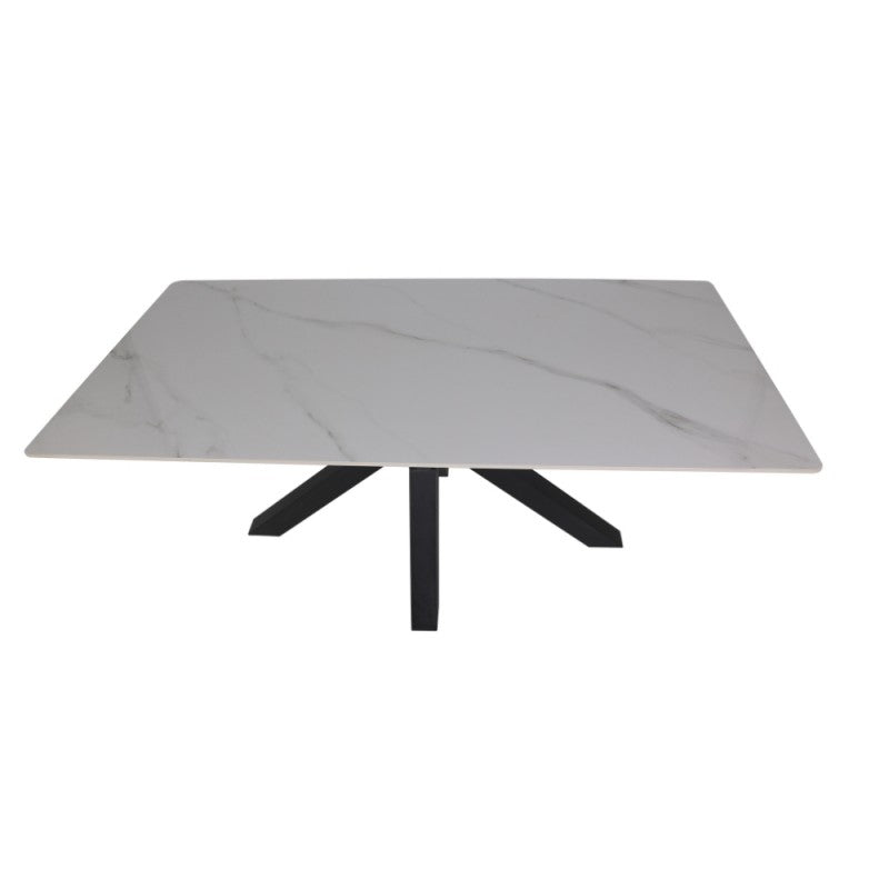 Tavolo con piano ceramica effetto marmo bianco lucido 180x90 cm - Solid