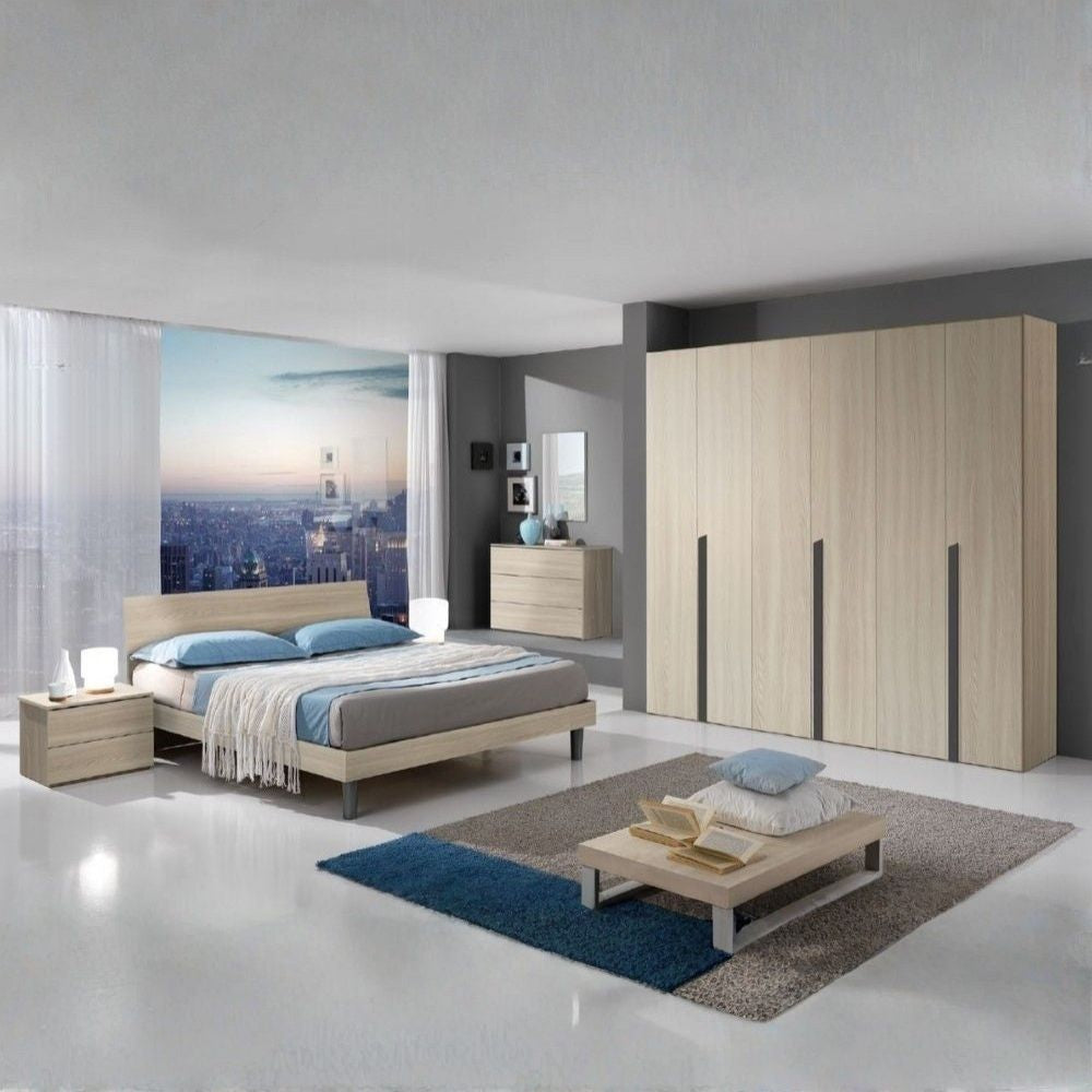 Chambre complète coloris orme avec armoire 6 portes - Manitoba