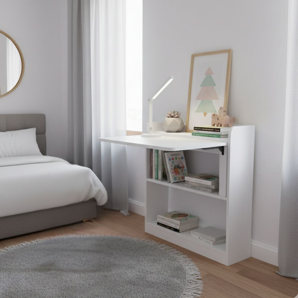 Bureau mural pliable gain de place blanc 64x65x82H Plana