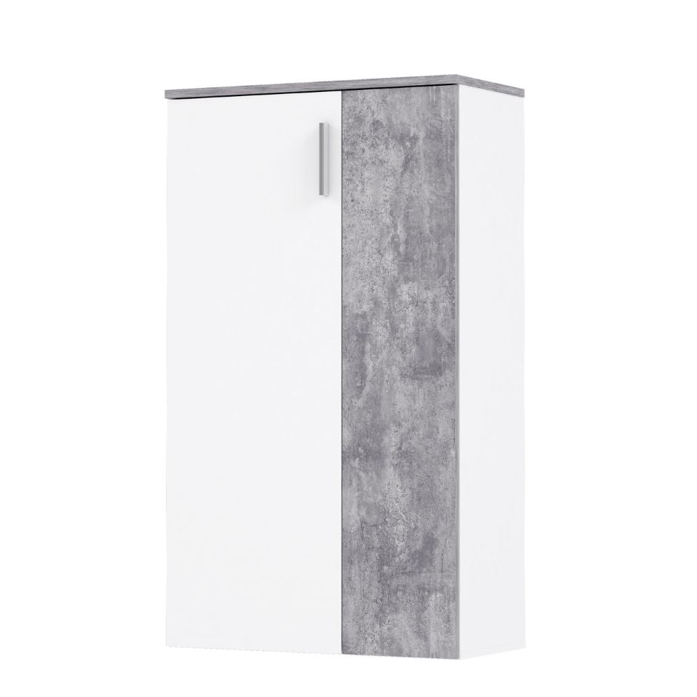 Mobile multiuso scarpiera 2 ante con 5 ripiani colore bianco e cemento 69x34x120H Lucio