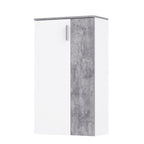Mobile multiuso scarpiera 2 ante con 5 ripiani colore bianco e cemento 69x34x120H Lucio