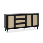 Bahut 175 cm avec 3 tiroirs et 3 portes effet raphia coloris noir - KUTA51A